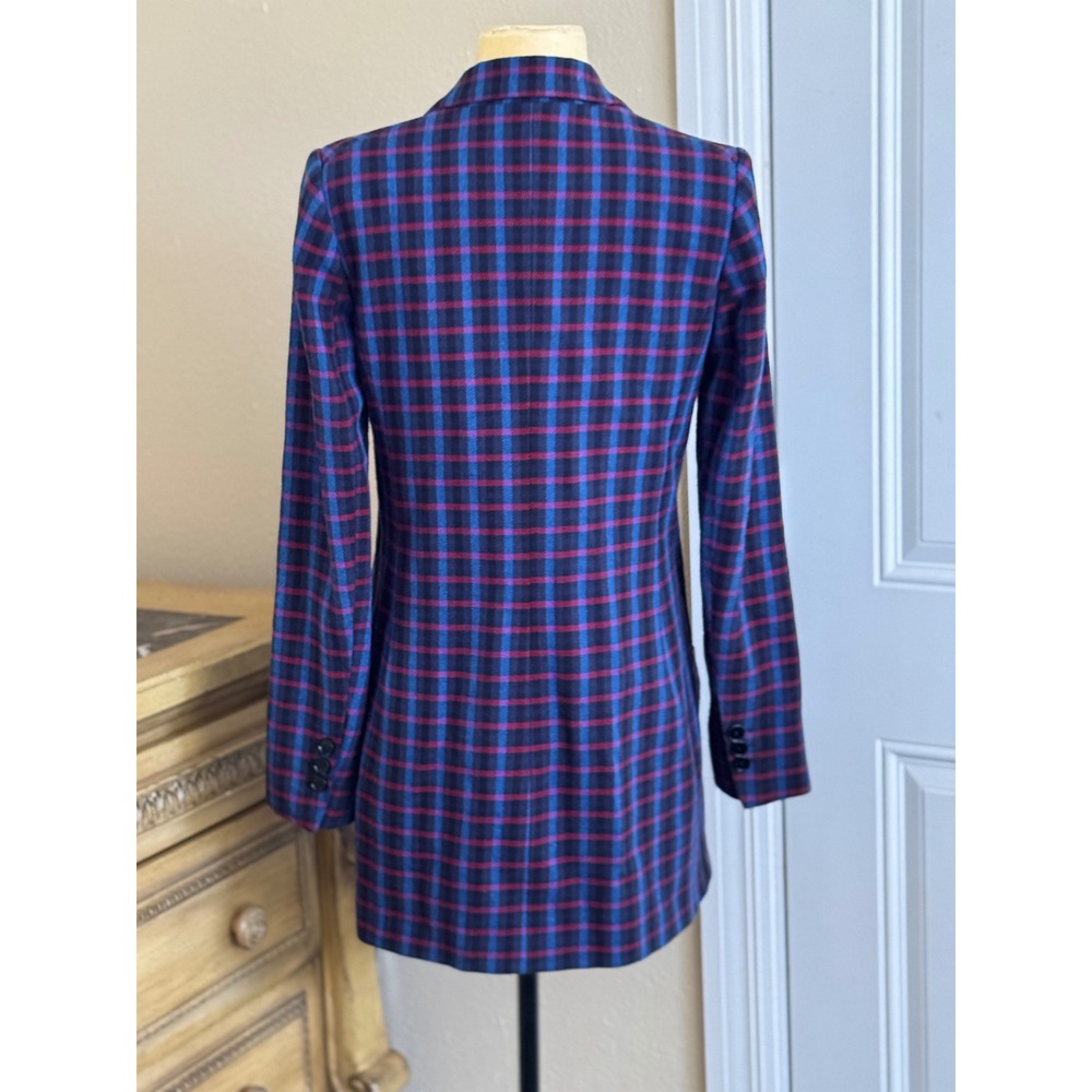 Pinko Plaid Blazer Jacket Women Italy Blue Burgundy Single Button Sz4 office - Picture 6 of 12